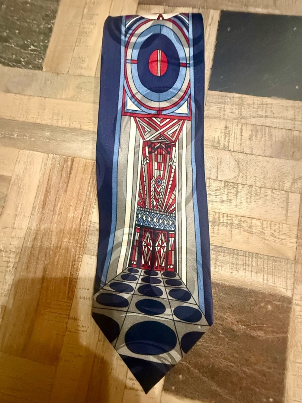 Vintage Consenso Uomo 100% Silk Necktie | Art Deco Skyscraper Design | Hand Sewn